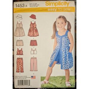 Simplicity 1453 Easy2Sew Child Dress, Top, Pants, Shorts, Hat Pattern- Sizes 3-8